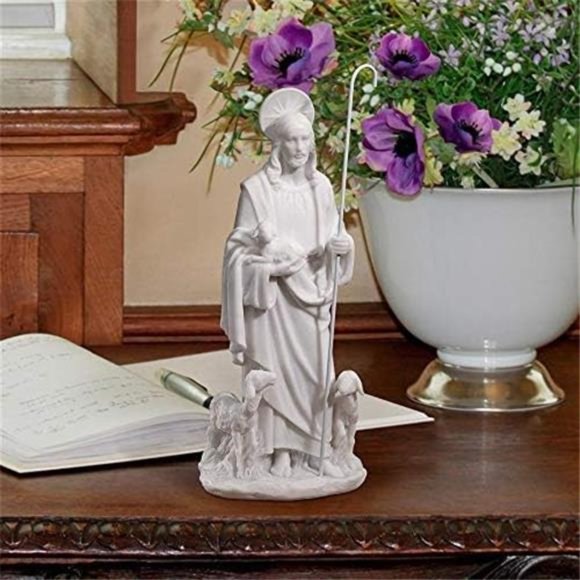 Jesus The Good Shepherd Marble Resin Statue 12.5 inch - Picture 6 of 7